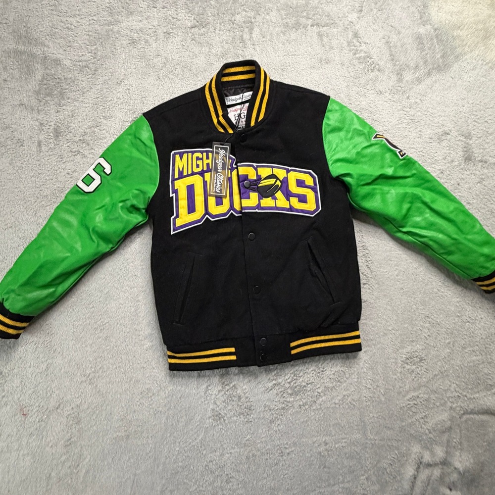 Headgear Classics Mighty Ducks Charlie Conway Varsity Jacket Kids M Black Green